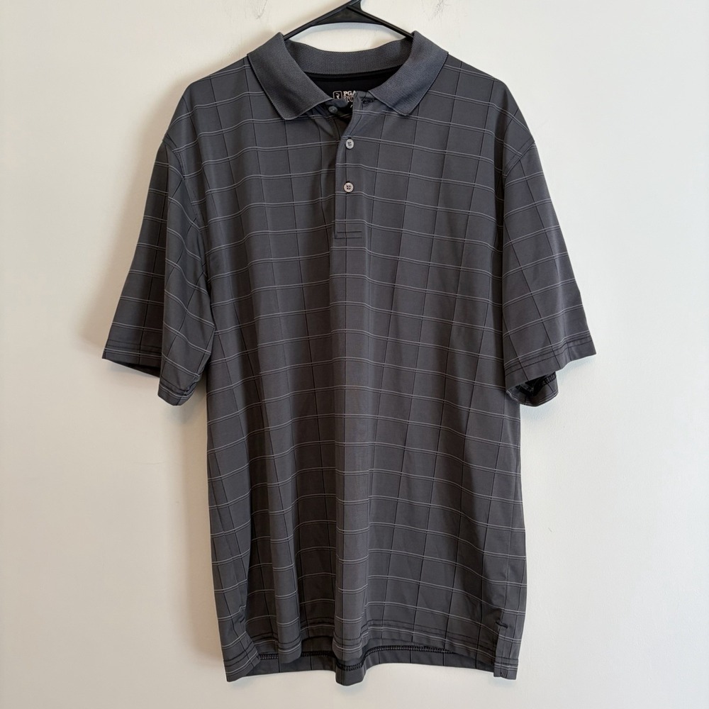 PGA Tour XL Golf Polo Shirt Gray Checkered Sport Casual Workwear Active Adore